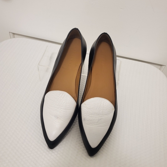 Everlane 2 Tone Black & White Pointed Leather Flat Loafers Size 8 - Picture 8 of 12
